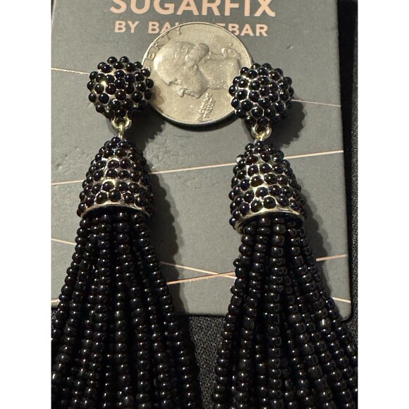 Baublebar Sugarfix Earrings Pierced Black Beaded Black Tassel Dangle - Picture 3 of 5